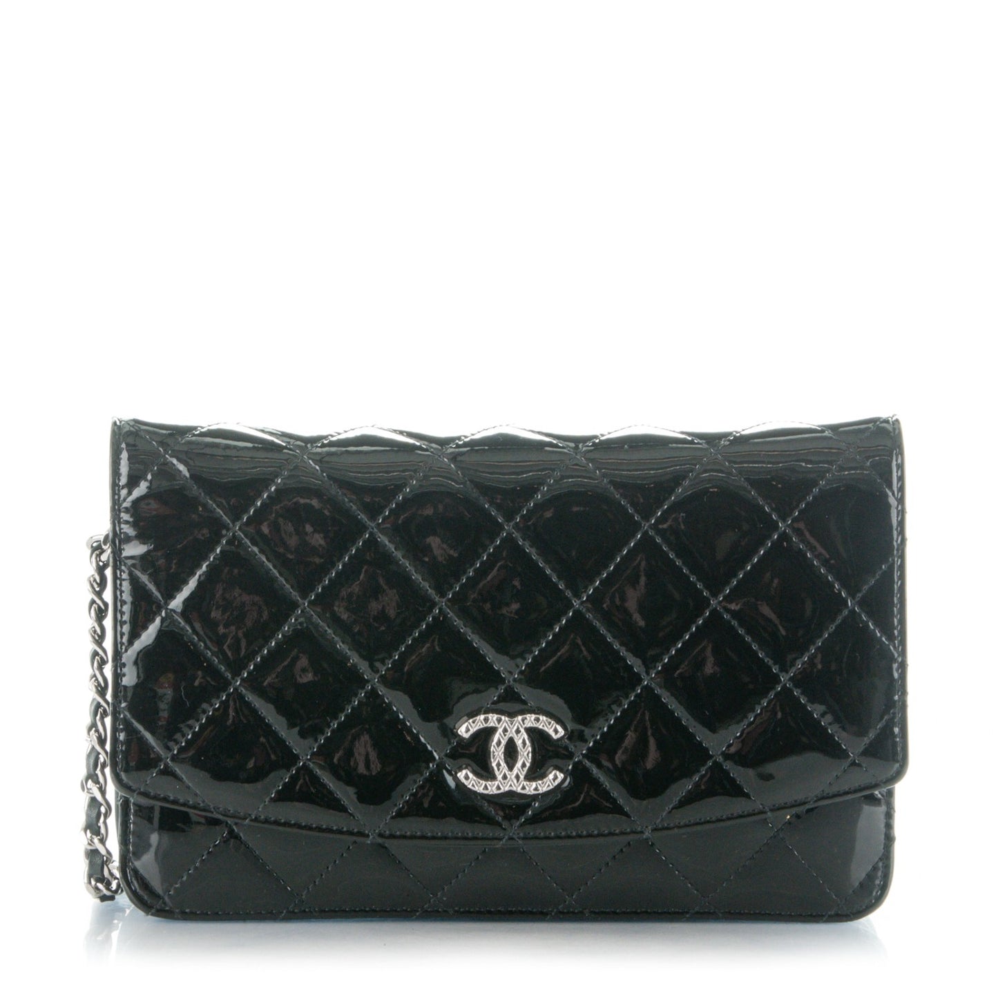 Patent Quilted Brilliant Wallet On Chain WOC Black