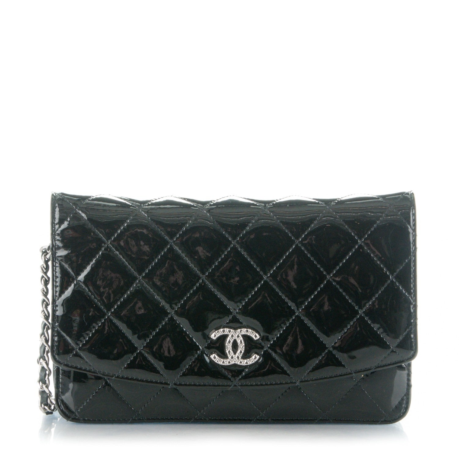 Chanel Patent Quilted Brilliant Wallet On Chain WOC Black 1 of 8