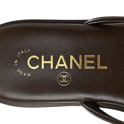 Chanel Goatskin CC Times Square Thong Sandals 36.5 Brown 7 of 10