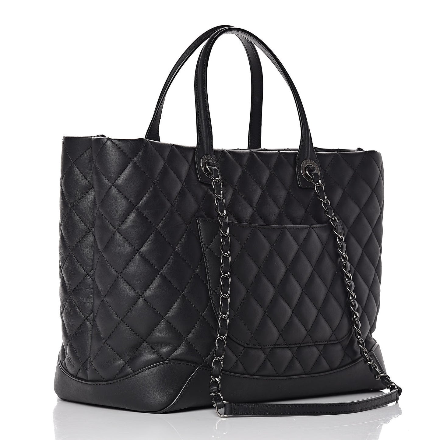 Calfskin Quilted Large Easy Shopping Tote Black