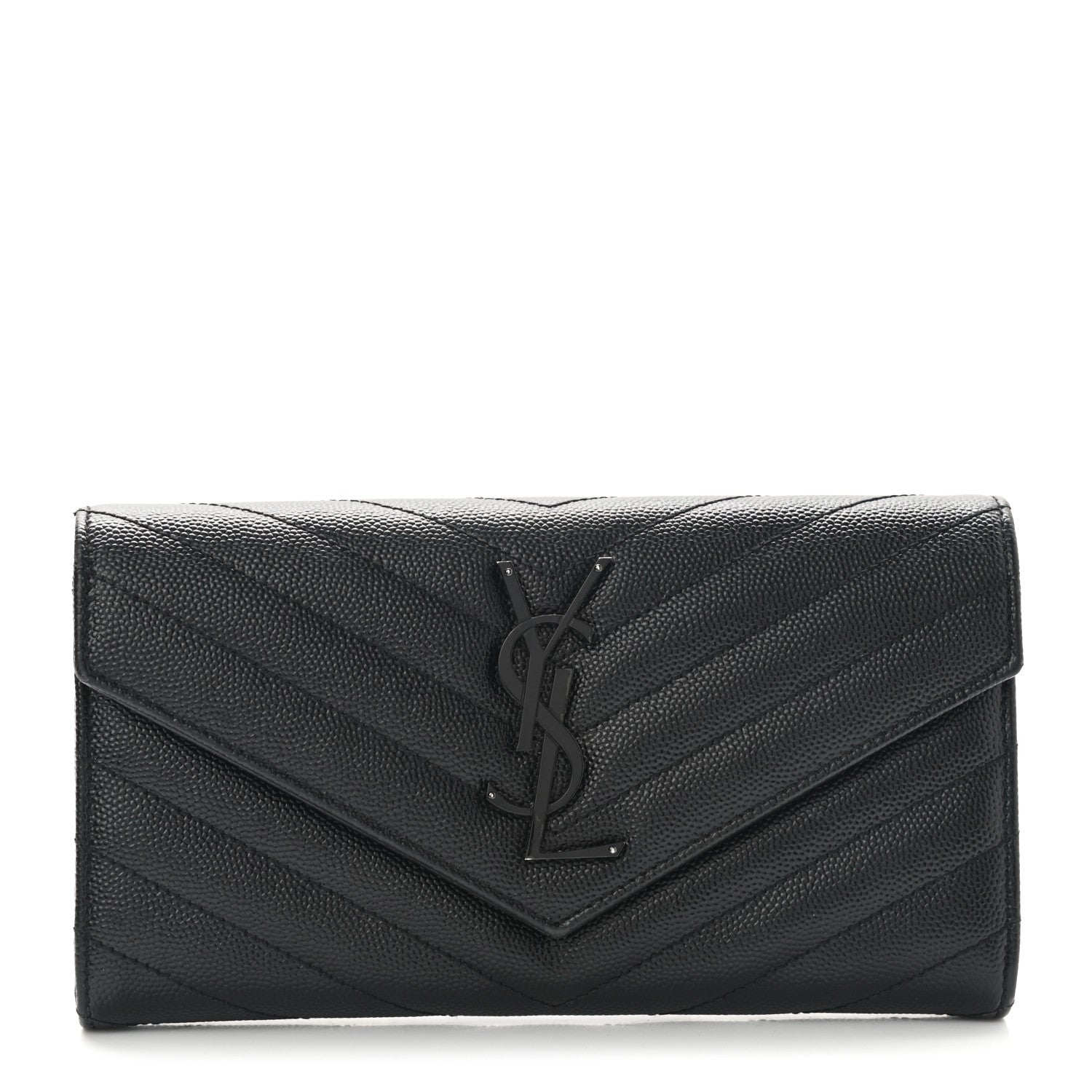 Saint Laurent Grain De Poudre Matelasse Chevron Monogram Flap Wallet Black 1 of 6