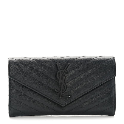 Saint Laurent Grain De Poudre Matelasse Chevron Monogram Flap Wallet Black 1 of 6