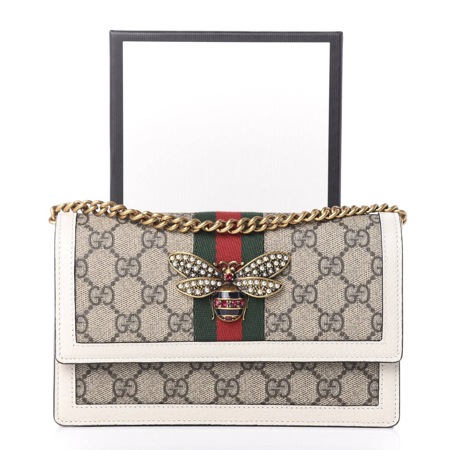 GG Supreme Monogram Web Queen Margaret Chain Wallet White