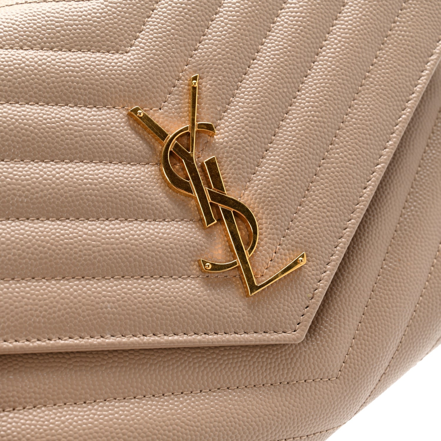 Saint Laurent Grain De Poudre Matelasse Chevron Monogram Envelope Clutch Dark Beige 8 of 13