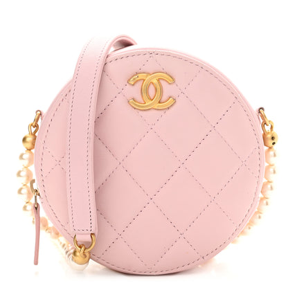 Chanel Calfskin Quilted Pearl Round Clutch With Chain Light Pink 1 of 11