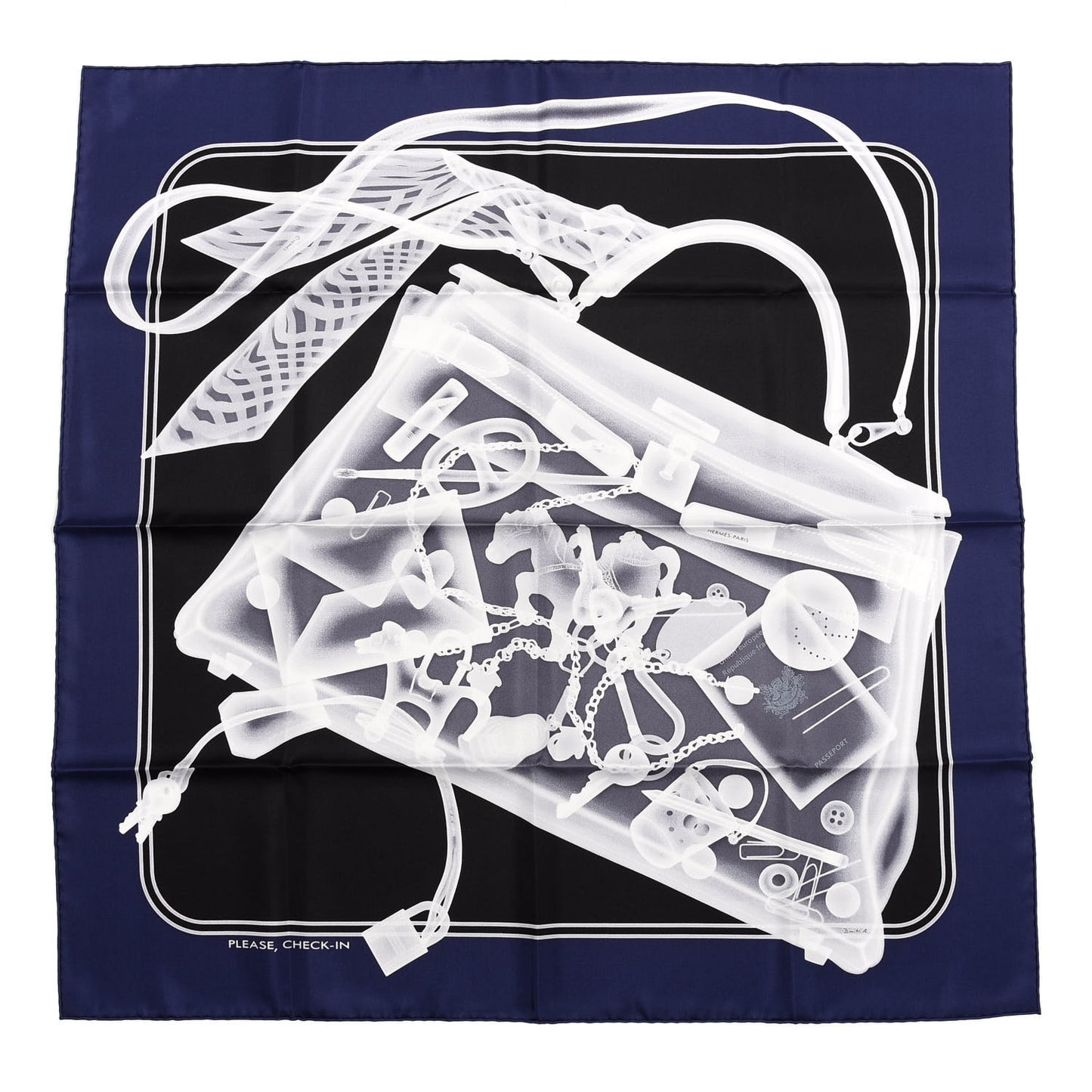 Silk Please Check In Scarf 90 Marine Black White