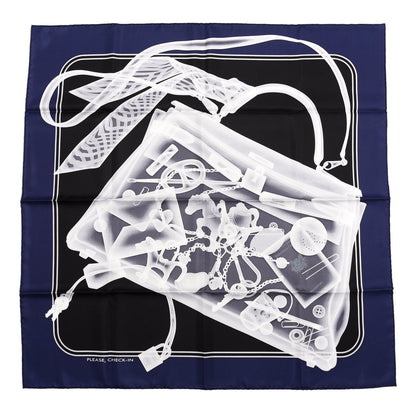Hermes Silk Please Check In Scarf 90 Marine Black White 1 of 4