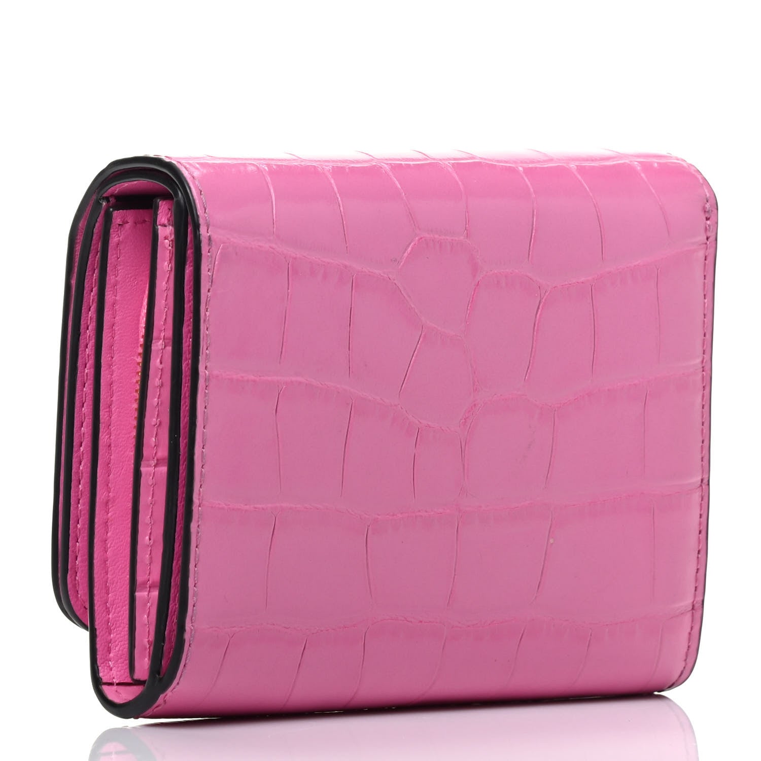 Mulberry Crocodile Embossed Calfskin Small French Continental Wallet Raspberry Pink 3 of 8
