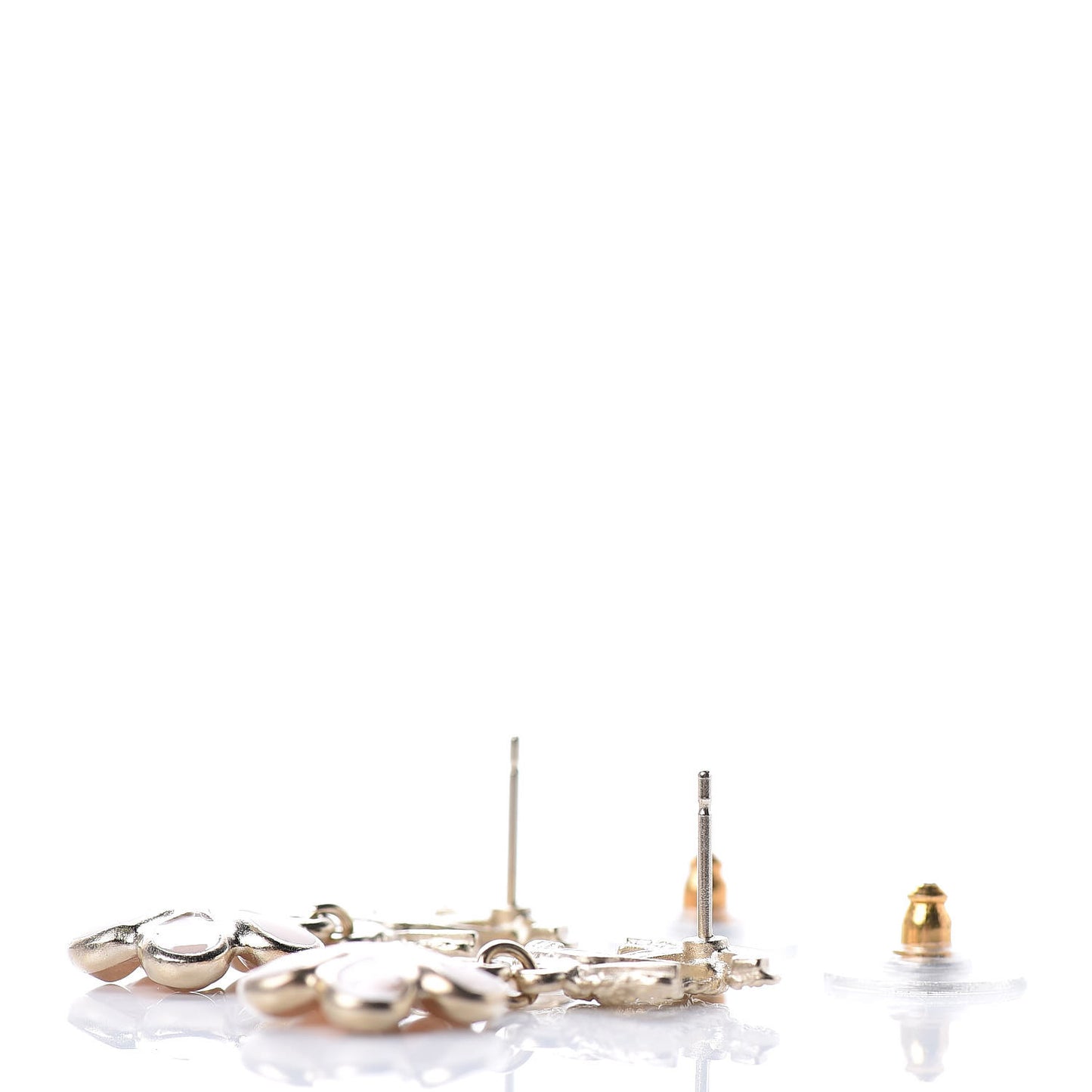 Resin Crystal CC Camellia Drop Earrings Gold Beige