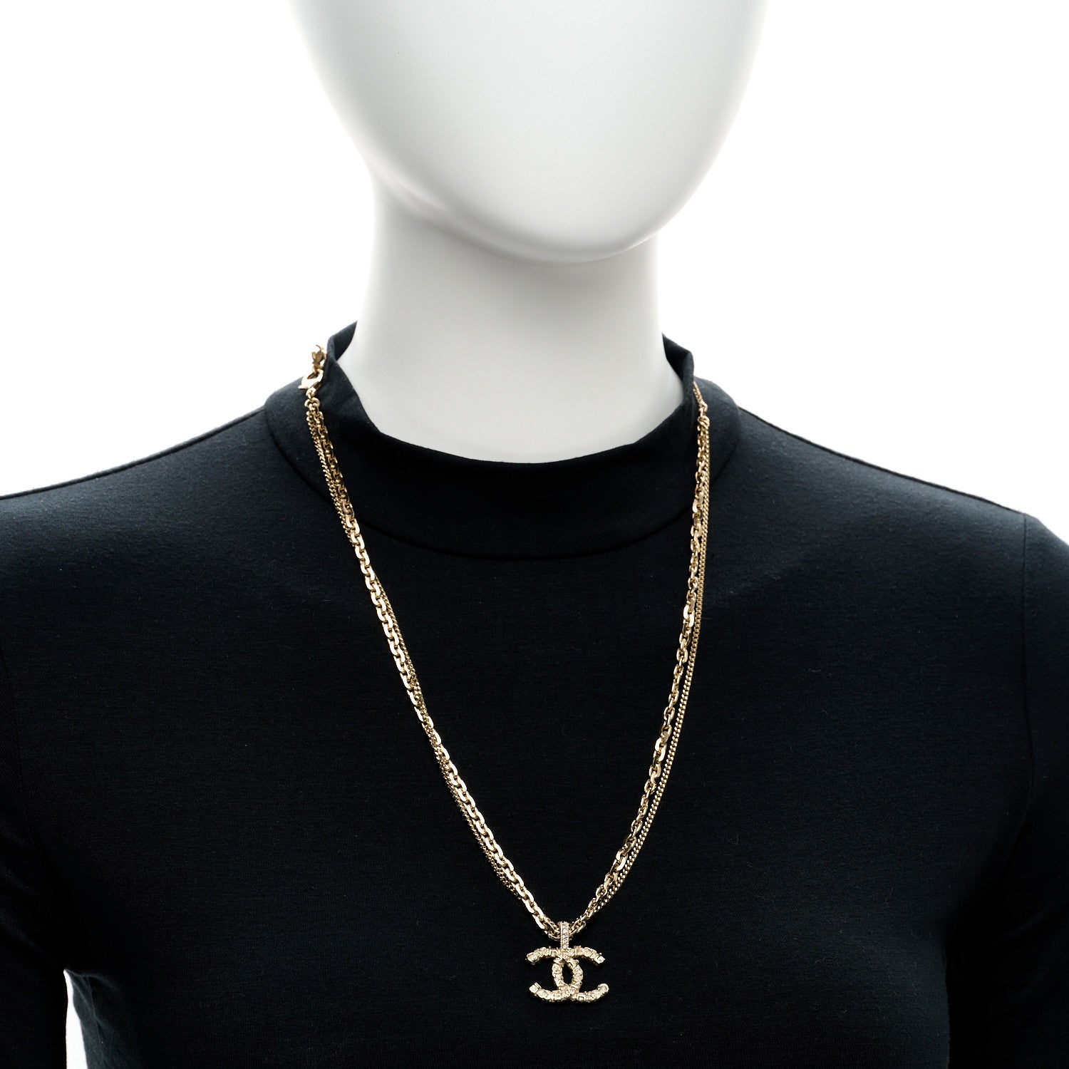 Chanel Crystal CC Multi Strand Chain Necklace Gold 2 of 6