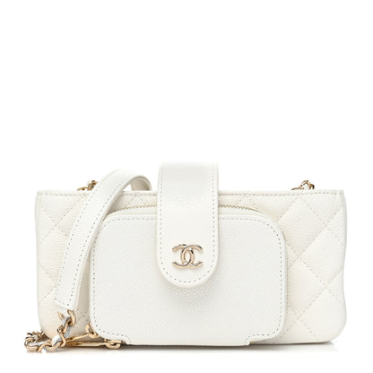 Chanel Caviar Quilted Business Affinity Phone Holder With Chain White 2 of 13
