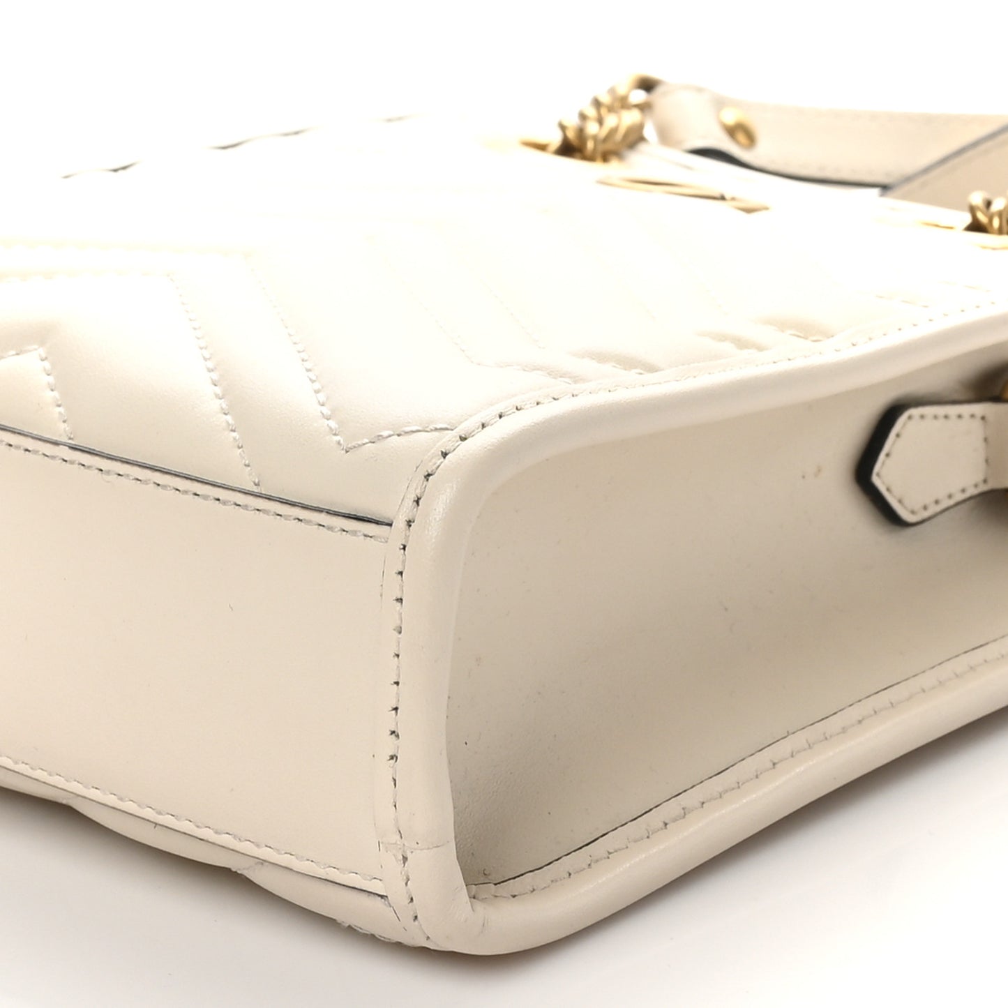Calfskin Matelasse Chevron Mini GG Marmont Tote Mystic White