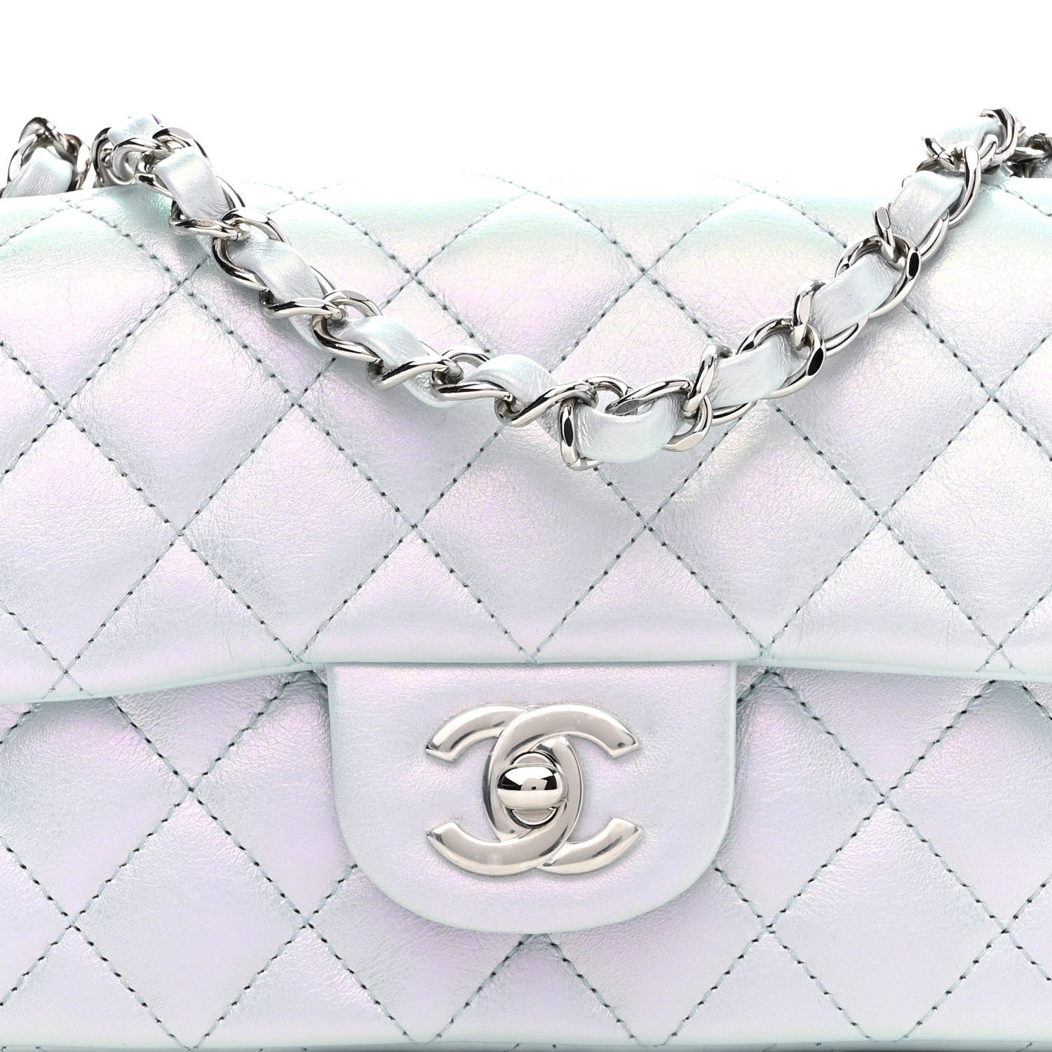 Chanel Iridescent Calfskin Quilted Mini Rectangular Flap Light Blue 8 of 11