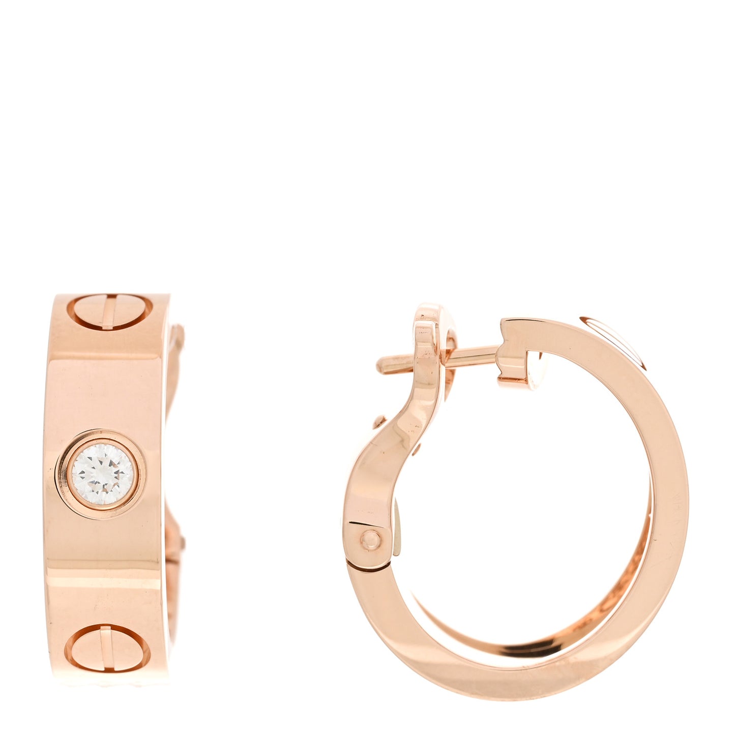 18K Pink Gold 2 Diamond 5.5mm LOVE French Clip Hoop Earrings