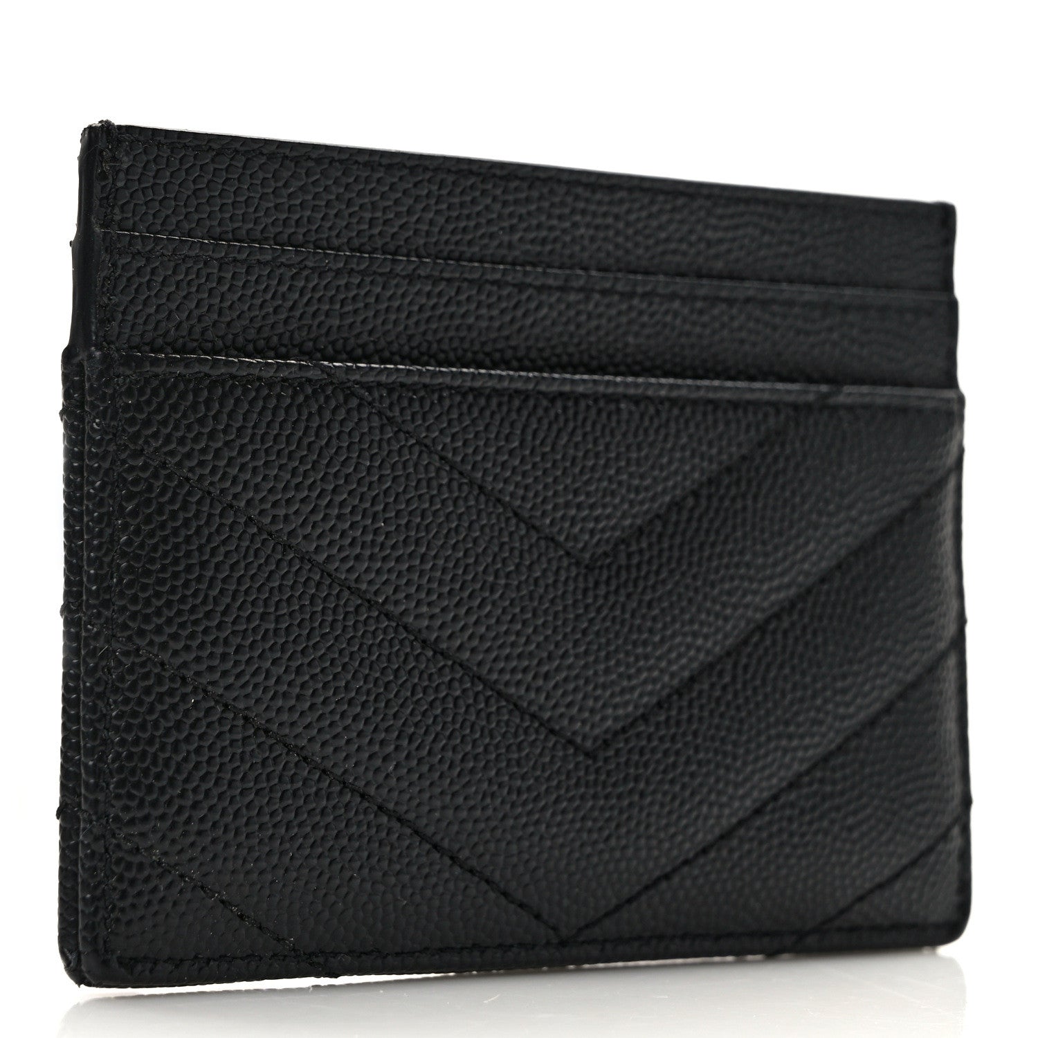 Saint Laurent Grain De Poudre Matelasse Chevron Monogram Credit Card Case Black 3 of 8