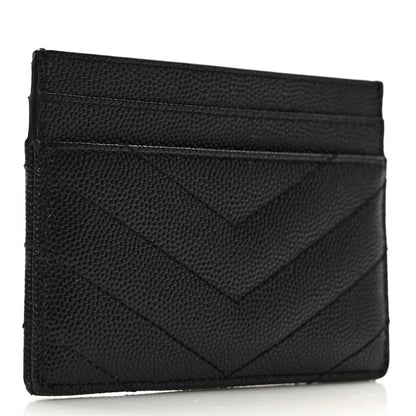 Saint Laurent Grain De Poudre Matelasse Chevron Monogram Credit Card Case Black 3 of 8