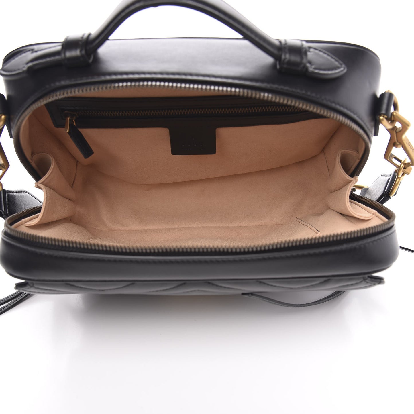 Calfskin Matelasse Sylvie Web Small GG Marmont Top Handle Shoulder Bag Black