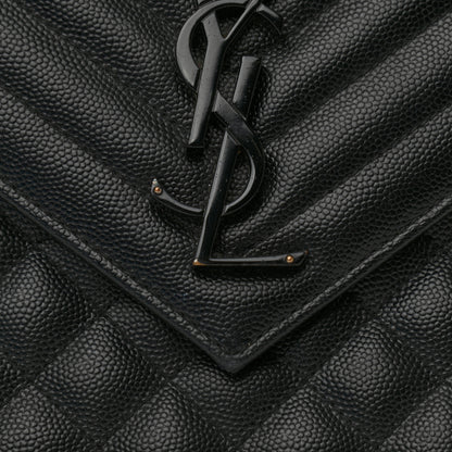 Saint Laurent Grain De Poudre Textured Mixed Matelasse Large Triquilt Monogram Monochrome Satchel Black 8 of 14