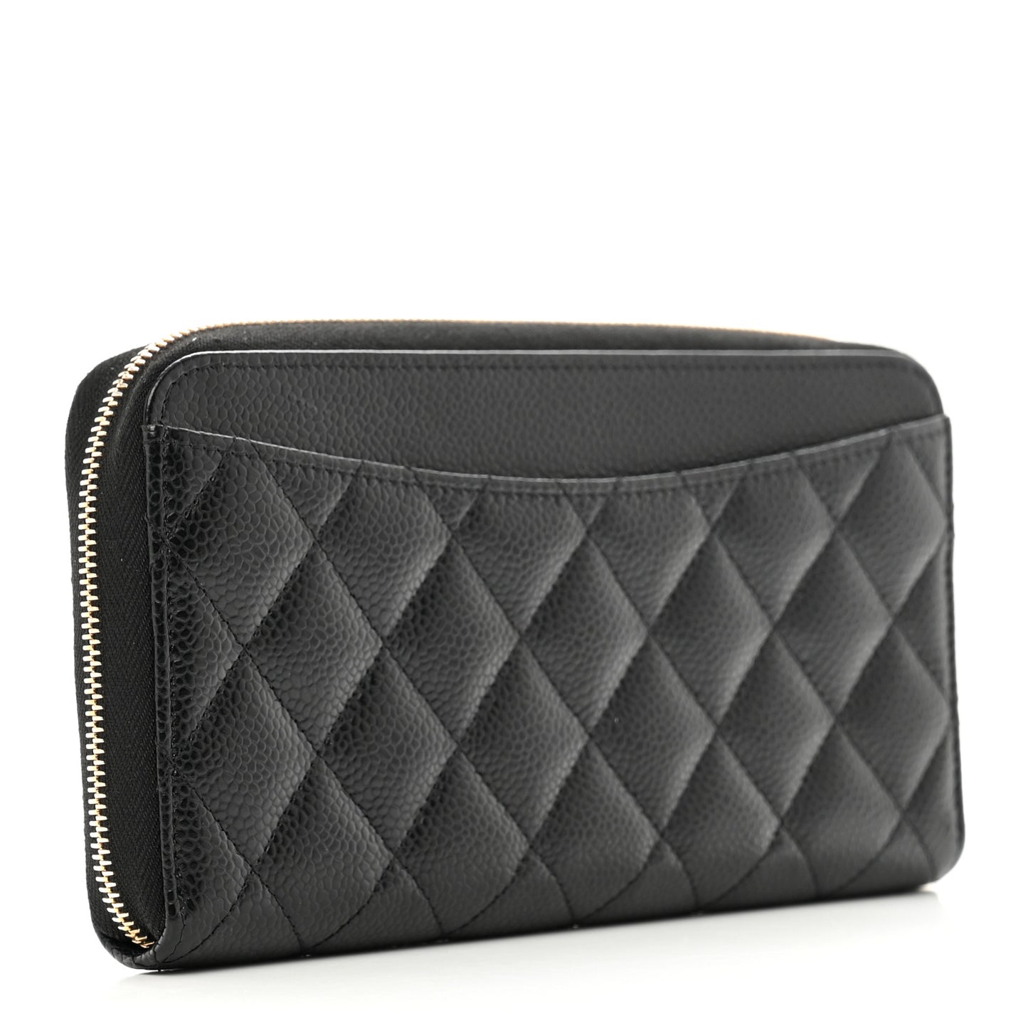 Caviar Quilted Large Gusset Zip Around Wallet Black