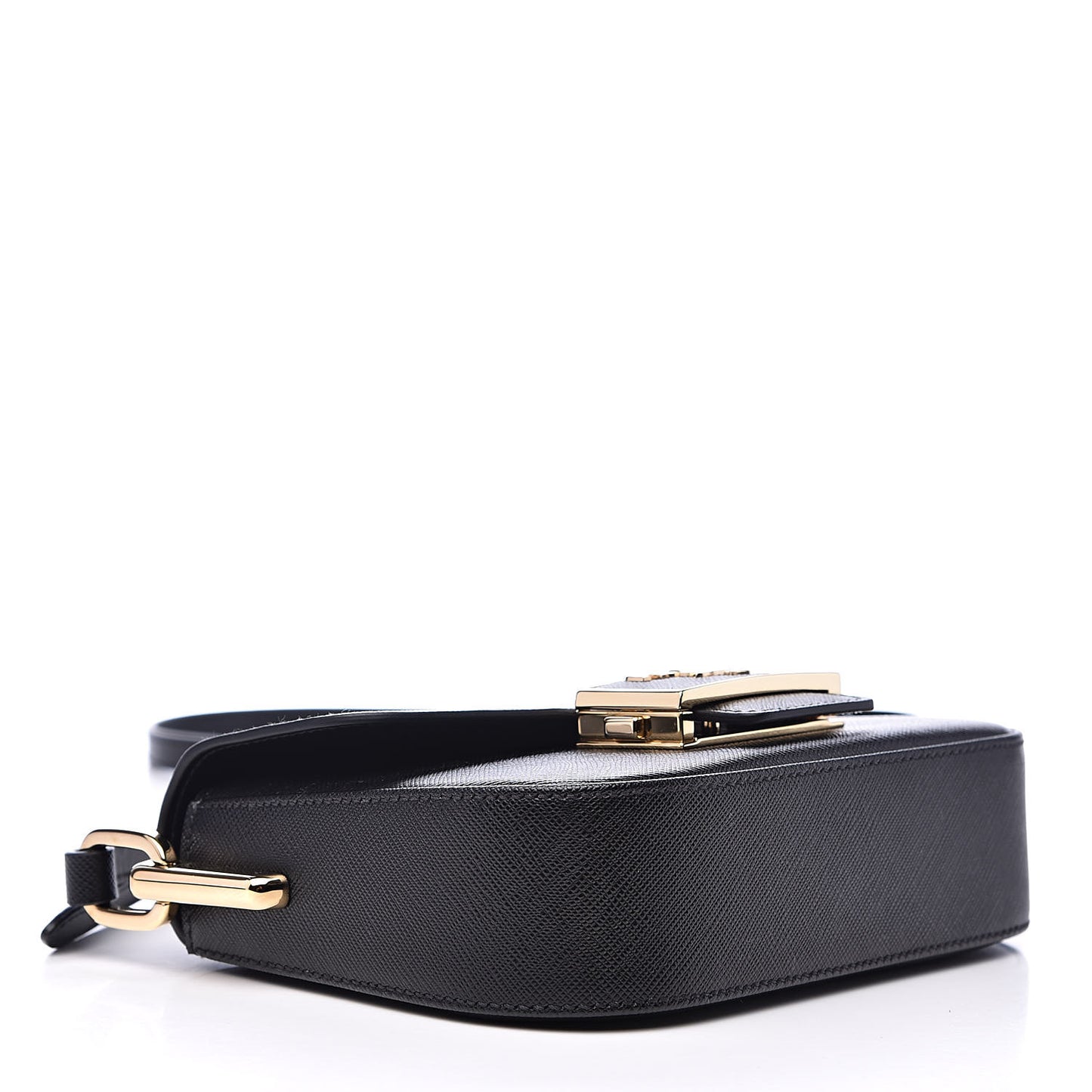 Saffiano Lux Embleme Flap Shoulder Bag Black