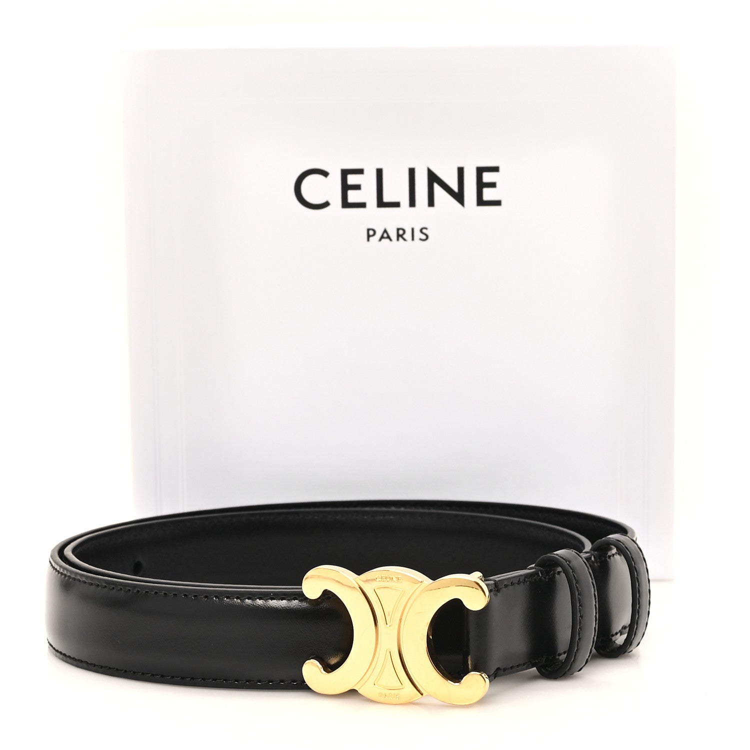 Celine Box Calfskin Medium 25mm Triomphe Belt 80 32 Black 6 of 6