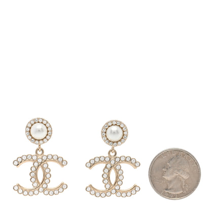 Chanel Crystal Pearl Bow-tiful CC Drop Earrings Gold 2 of 5