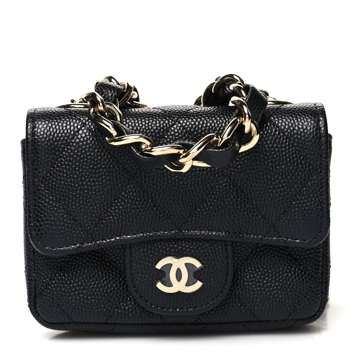 Caviar Quilted Mini Chain Belt Bag Black