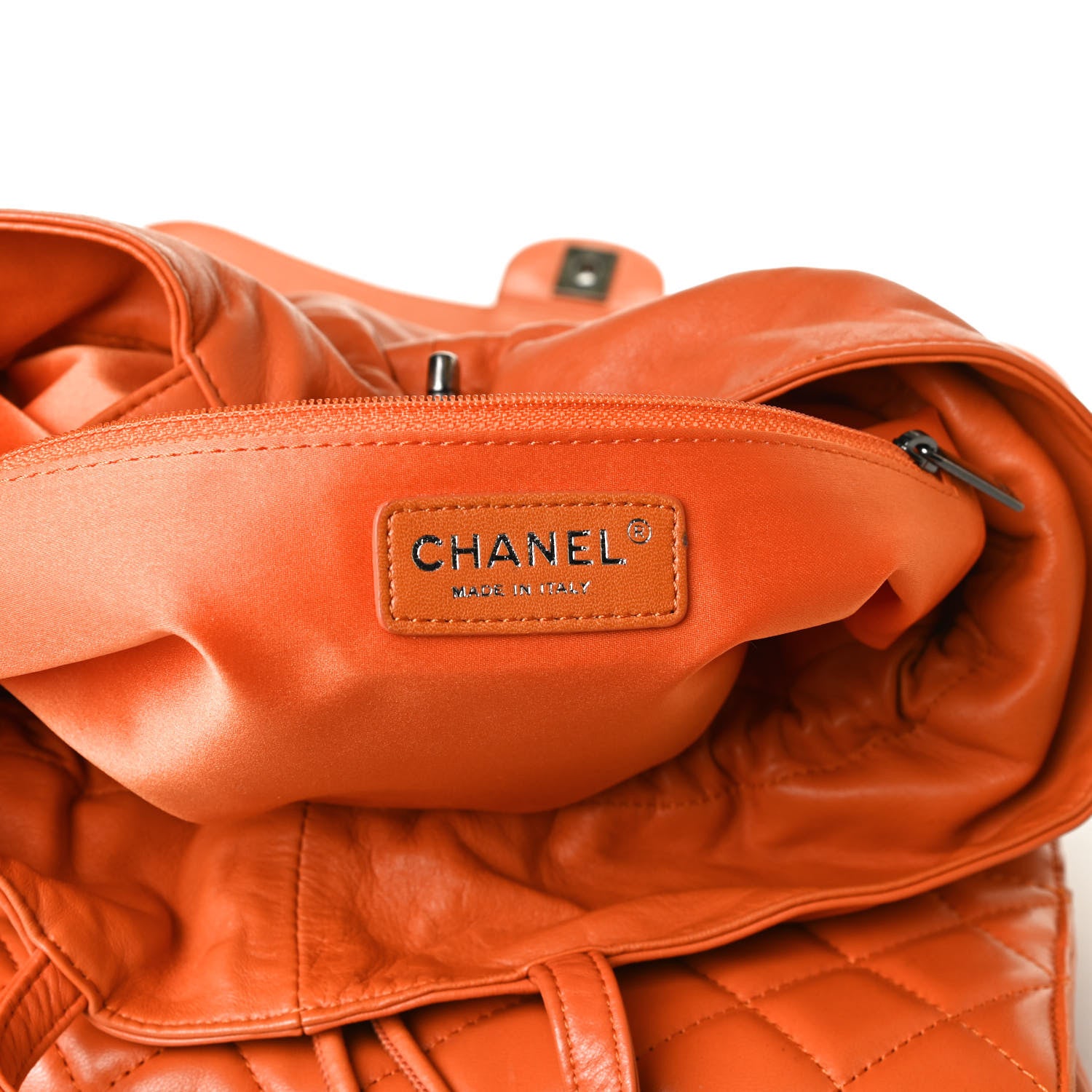 Chanel Lambskin Quilted Jumbo Grocery By Chanel Drawstring Shopping Bag Orange 6 of 9