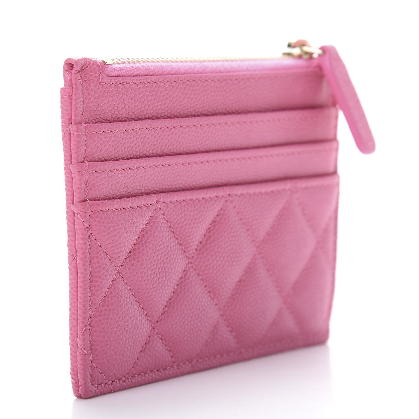 Caviar Quilted CC Zip Card Holder Pink