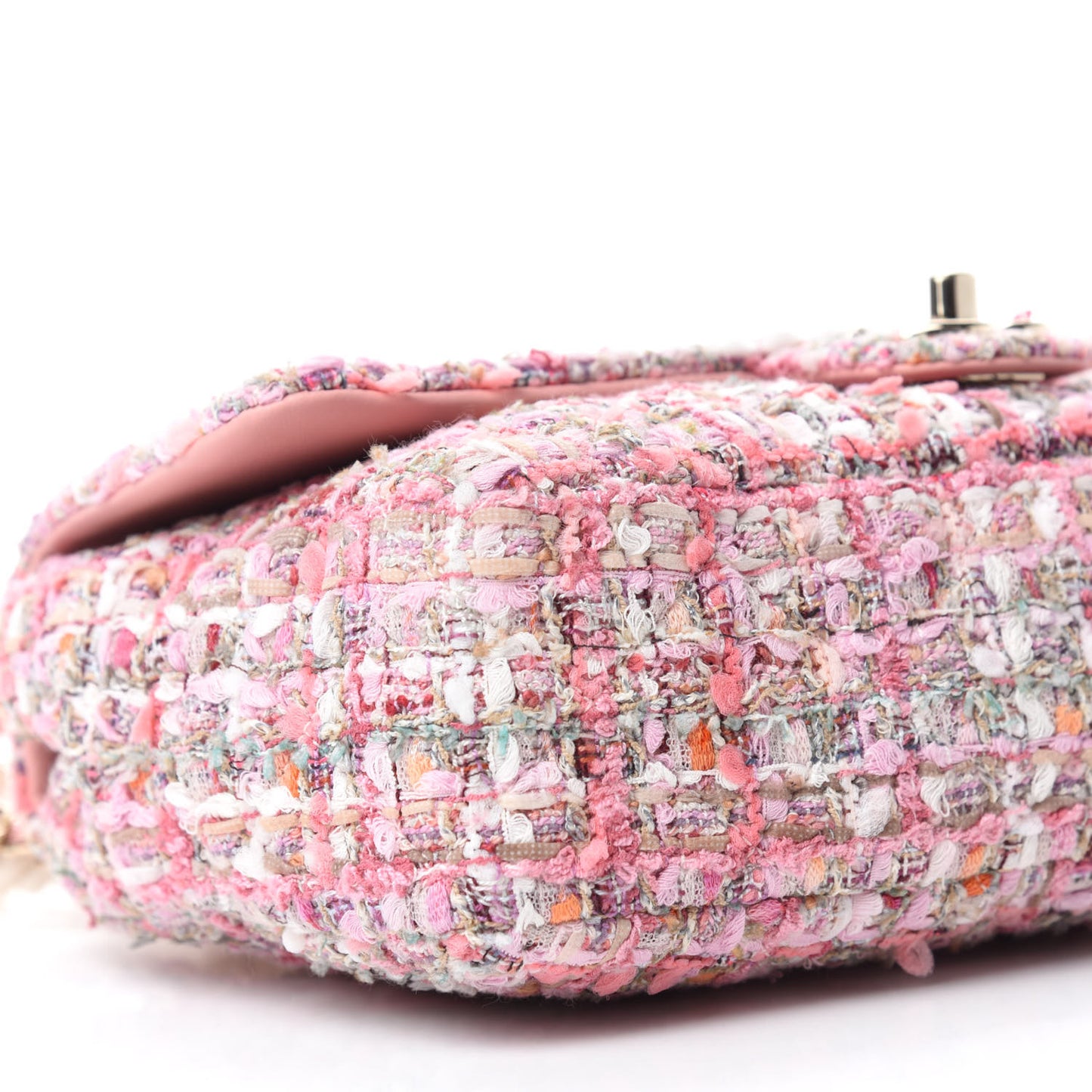 Tweed Medium Pearl Handle Flap Pink Beige Orange Ecru