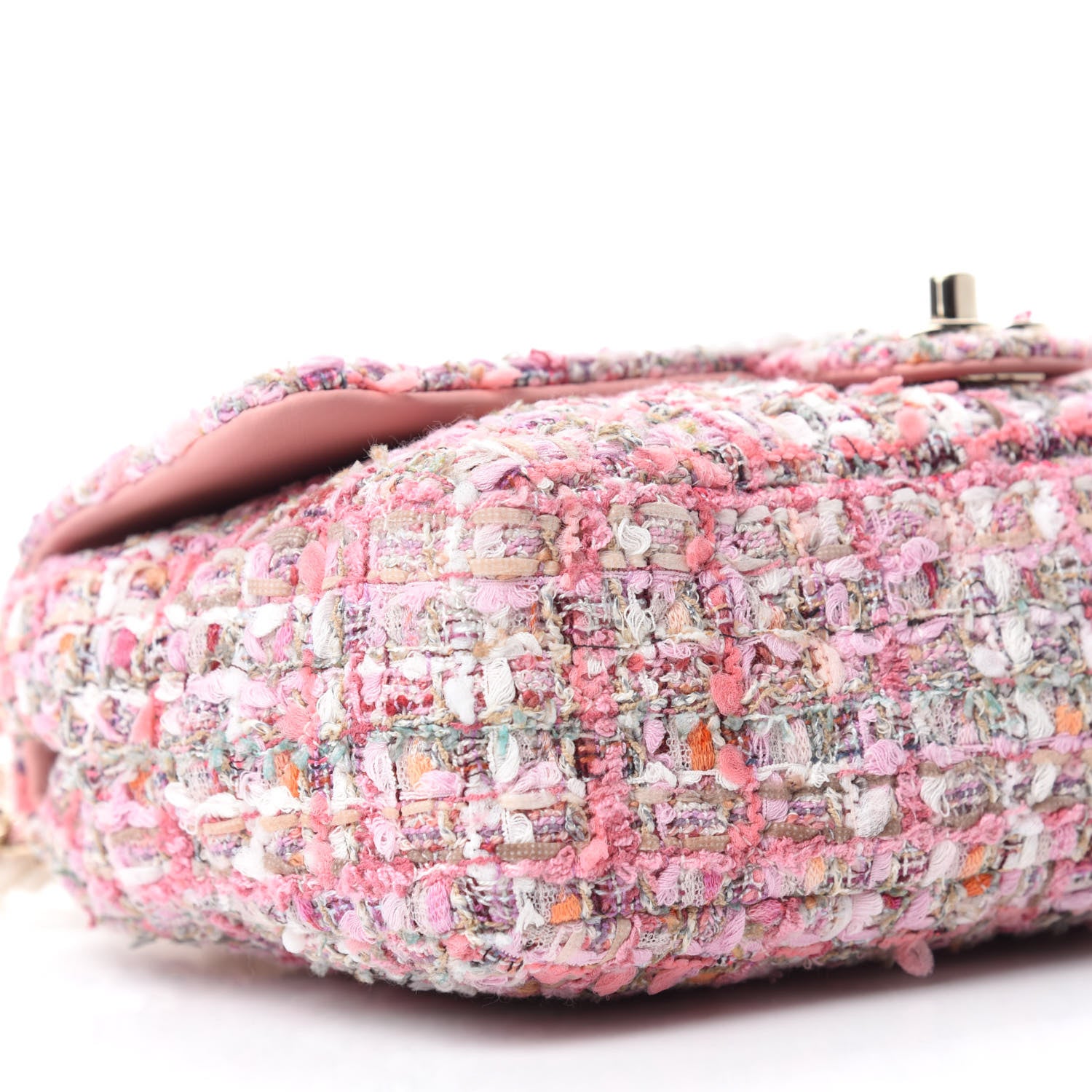 Chanel Tweed Medium Pearl Handle Flap Pink Beige Orange Ecru 6 of 11