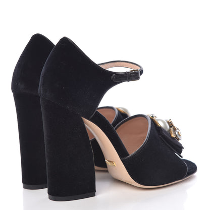 Gucci Velvet Bee Sandal 36 Black 4 of 14