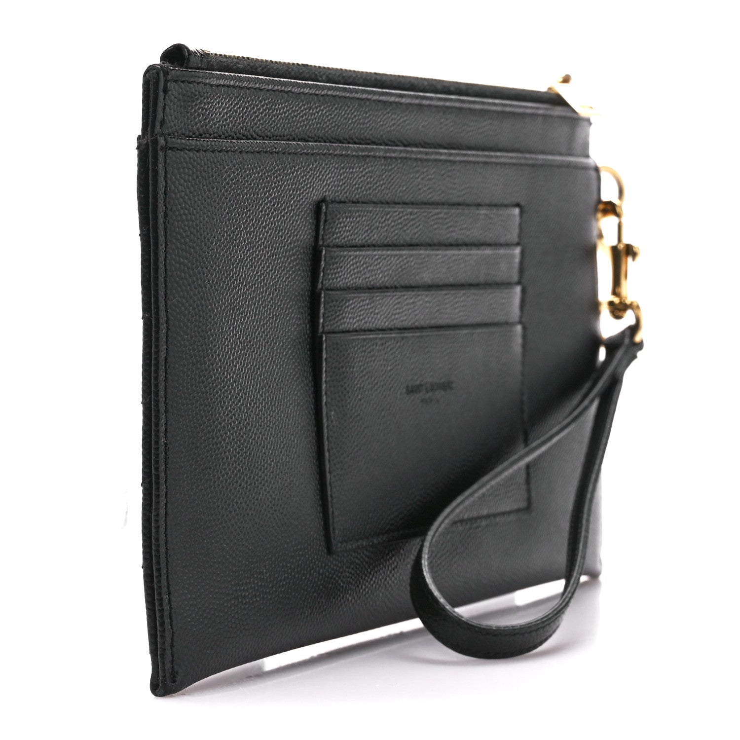 Saint Laurent Grain De Poudre Chevron Monogram Large Bill Pouch Black 2 of 12