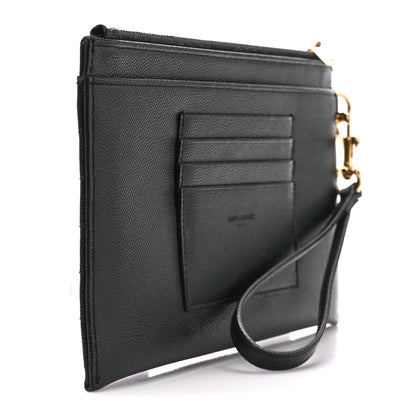 Saint Laurent Grain De Poudre Chevron Monogram Large Bill Pouch Black 2 of 12
