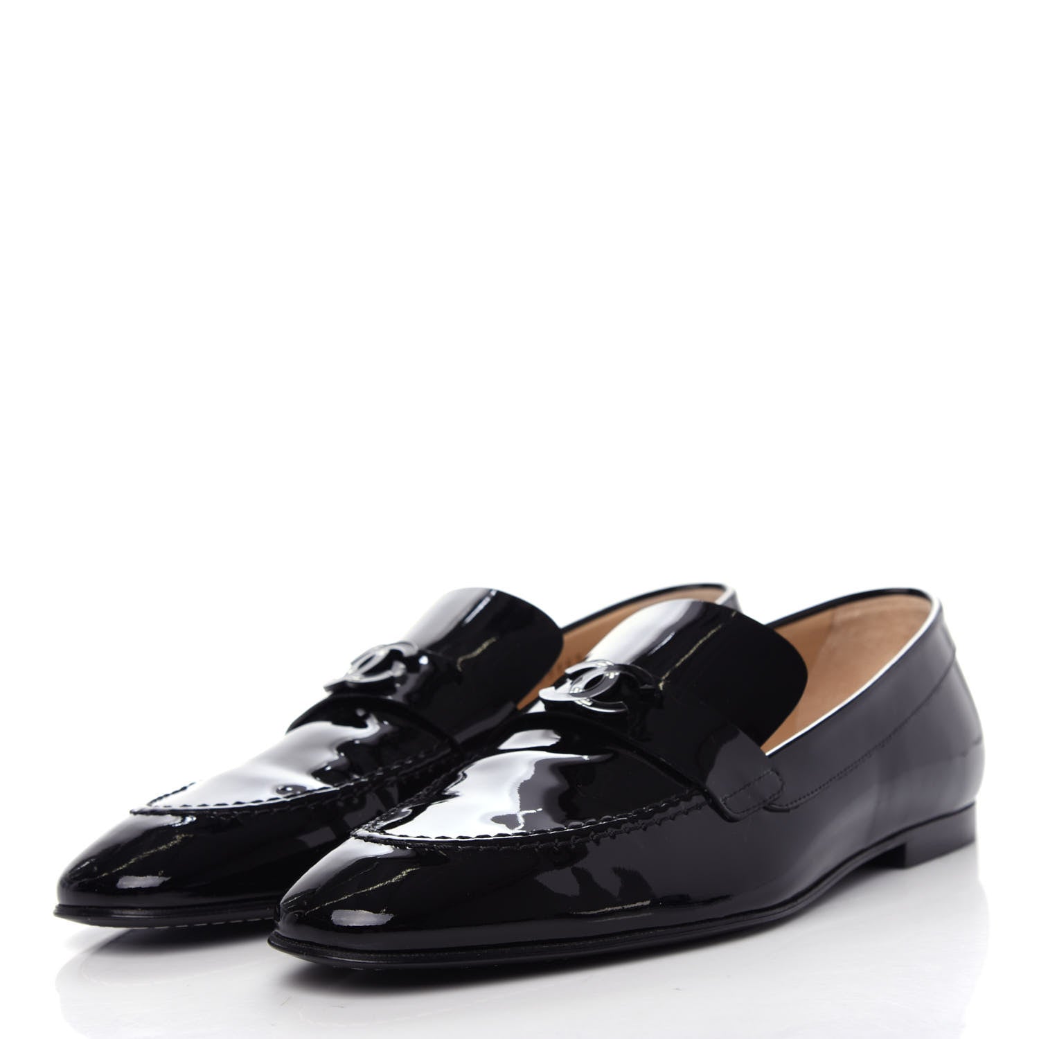 Chanel Patent CC Mocassin Loafers 40.5 Black 3 of 13