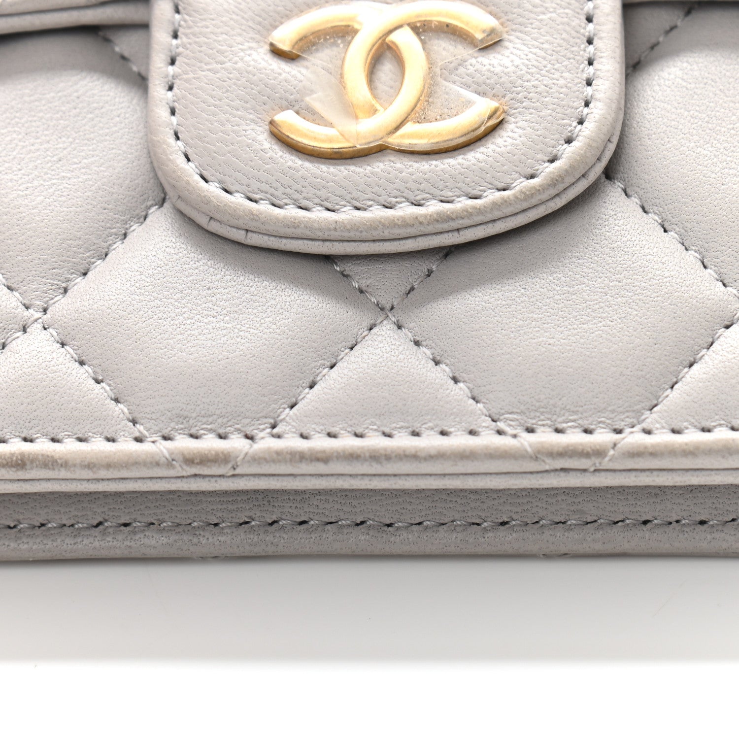Chanel Lambskin Quilted Top Handle Flap Coin Purse With Chain Grey 10 of 13
