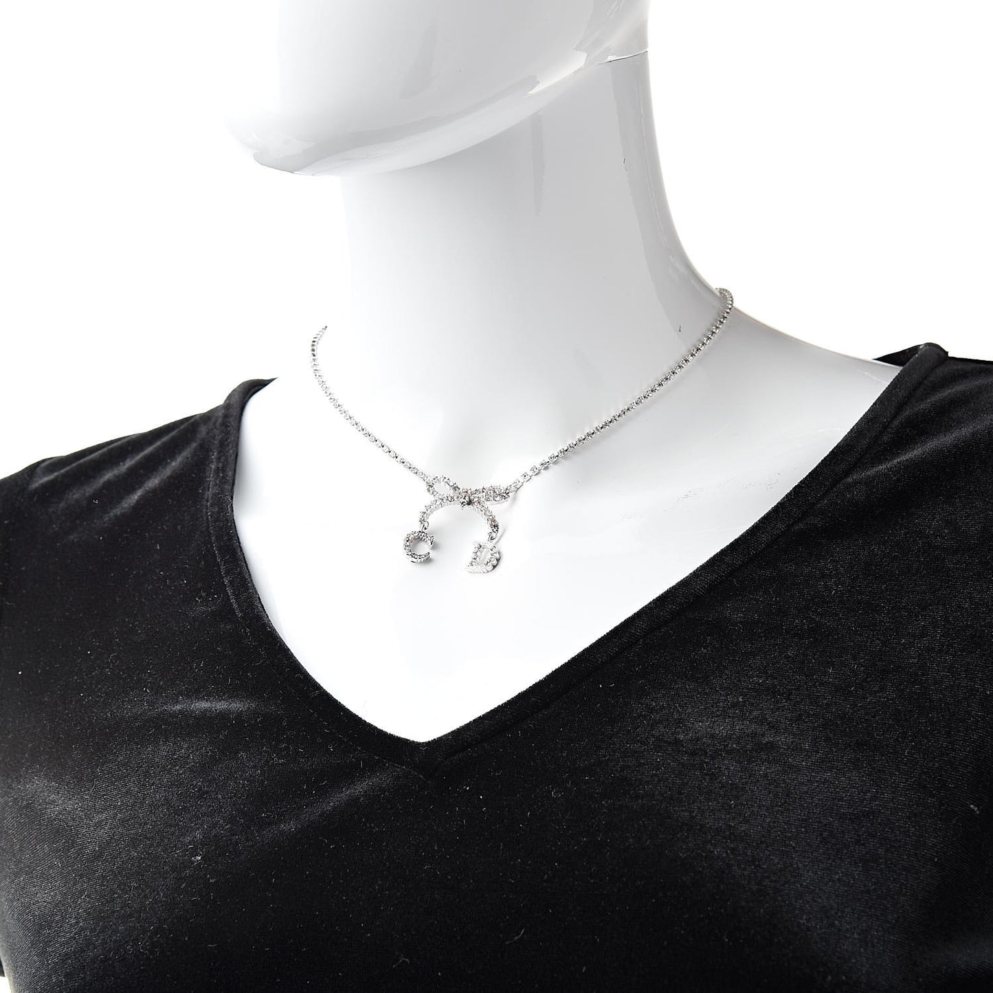 Crystal Bow CD Necklace Silver