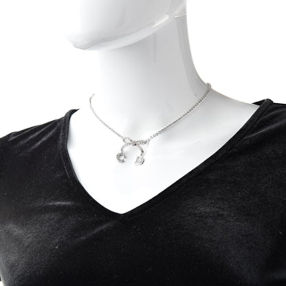 Christian Dior Crystal Bow CD Necklace Silver 2 of 5