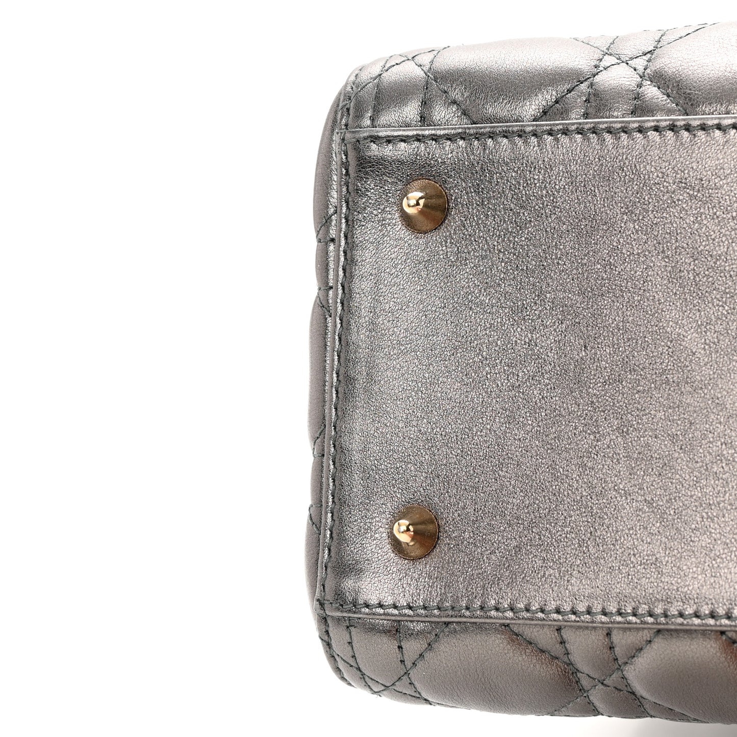 Metallic Calfskin Cannage Medium Lady Dior Gunmetal Grey