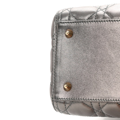 Christian Dior Metallic Calfskin Cannage Medium Lady Dior Gunmetal Grey 11 of 13