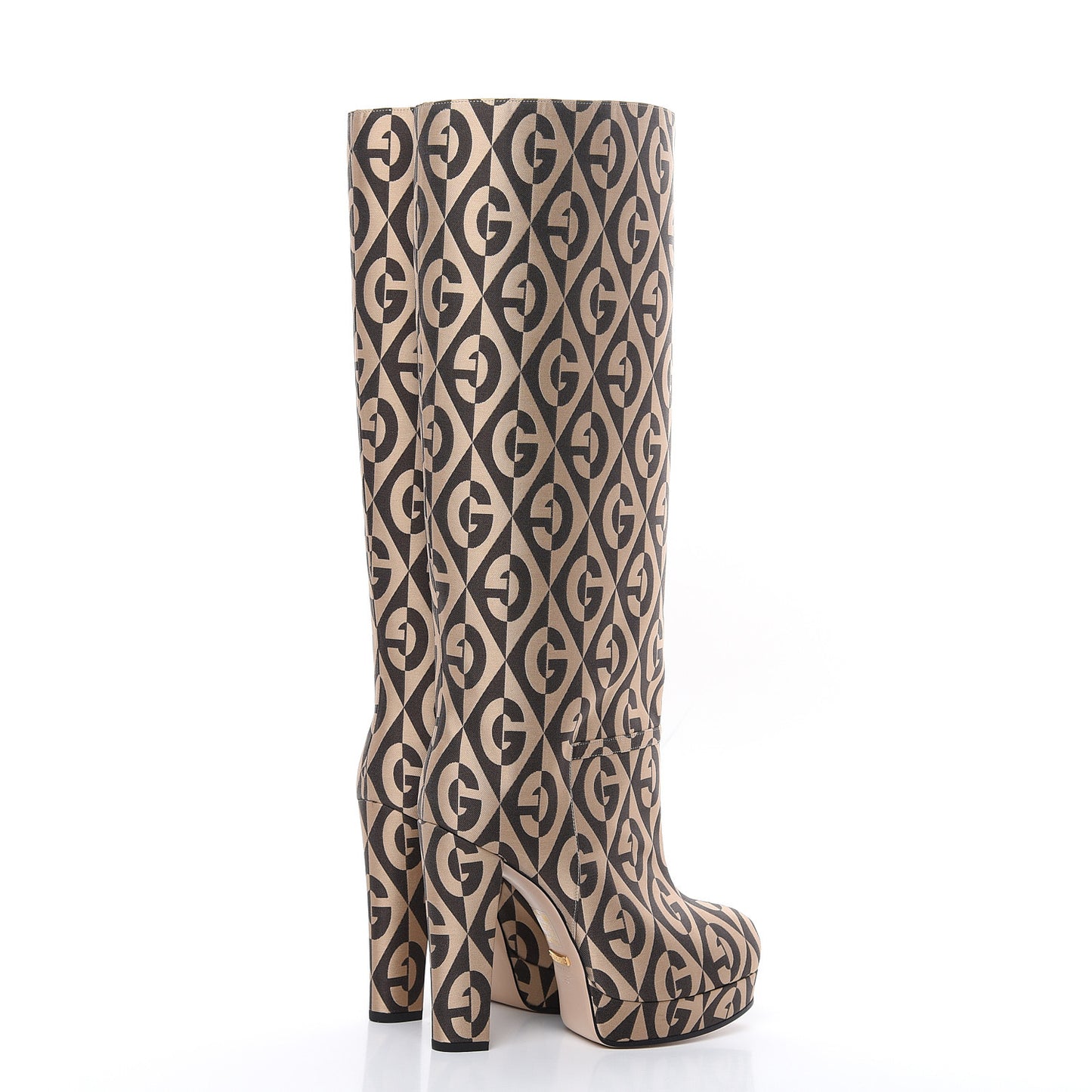 Fabric G Rhombus Print Platform Boots 38 Beige Cocoa