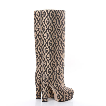 Gucci Fabric G Rhombus Print Platform Boots 38 Beige Cocoa 4 of 8