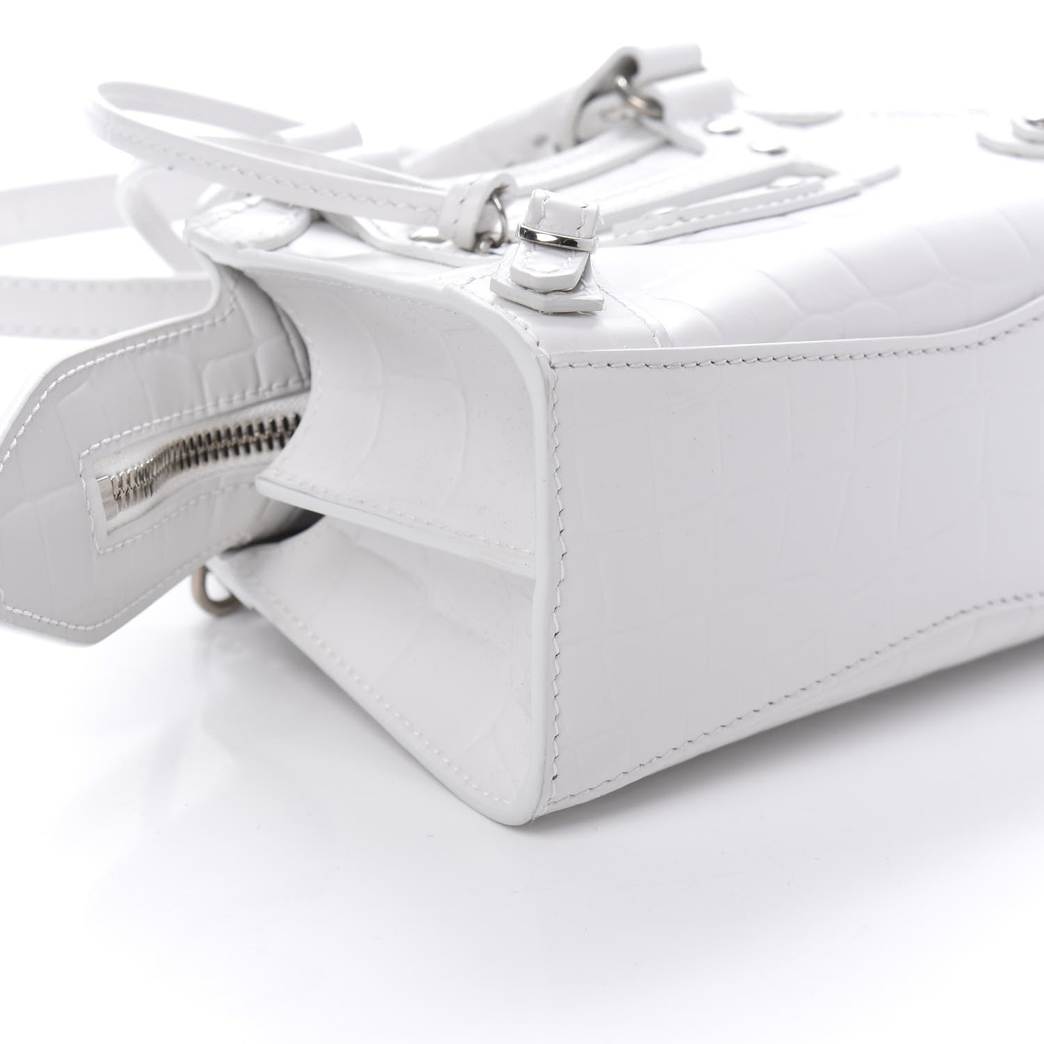 Balenciaga Semi Shiny Calfskin Crocodile Embossed Neo Classic Silver Hardware Mini City White 6 of 9