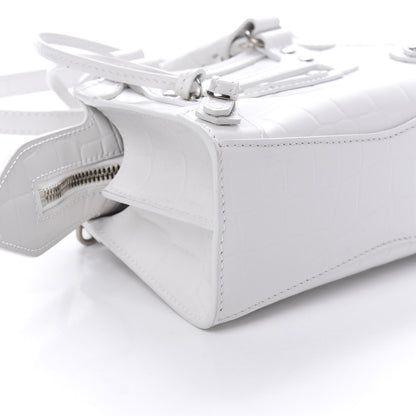 Balenciaga Semi Shiny Calfskin Crocodile Embossed Neo Classic Silver Hardware Mini City White 6 of 9