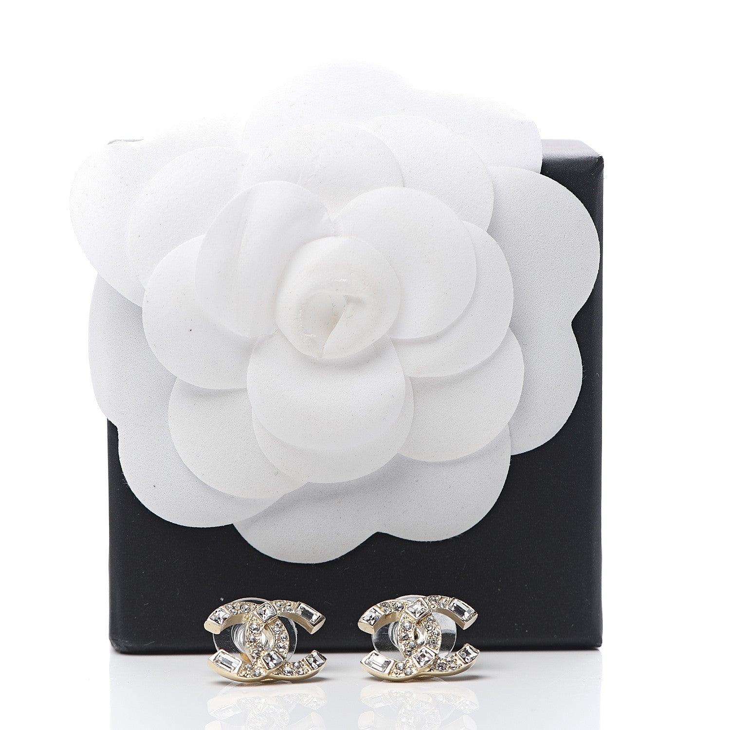 Chanel Crystal Baguette CC Earrings Gold 5 of 5
