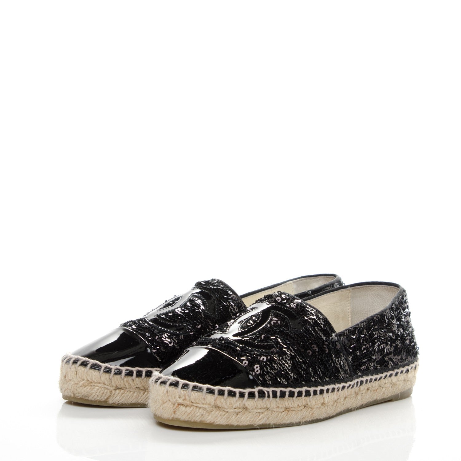 Chanel Patent Sequin CC Espadrilles 37 Black 3 of 8