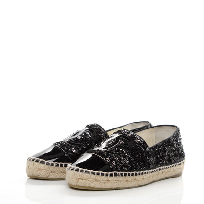Chanel Patent Sequin CC Espadrilles 37 Black 3 of 8
