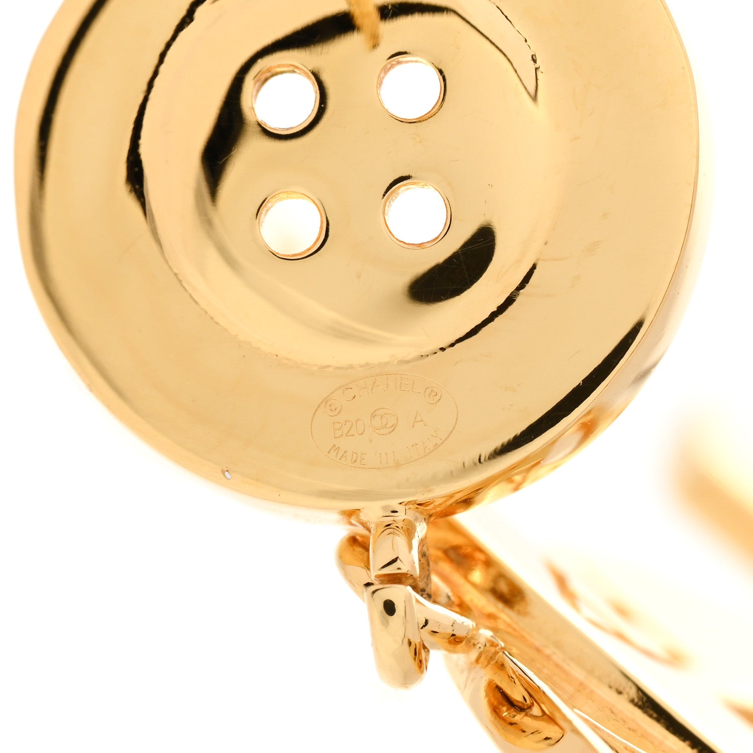Chanel Metal Large Paris Button Earrings Gold 4 of 5
