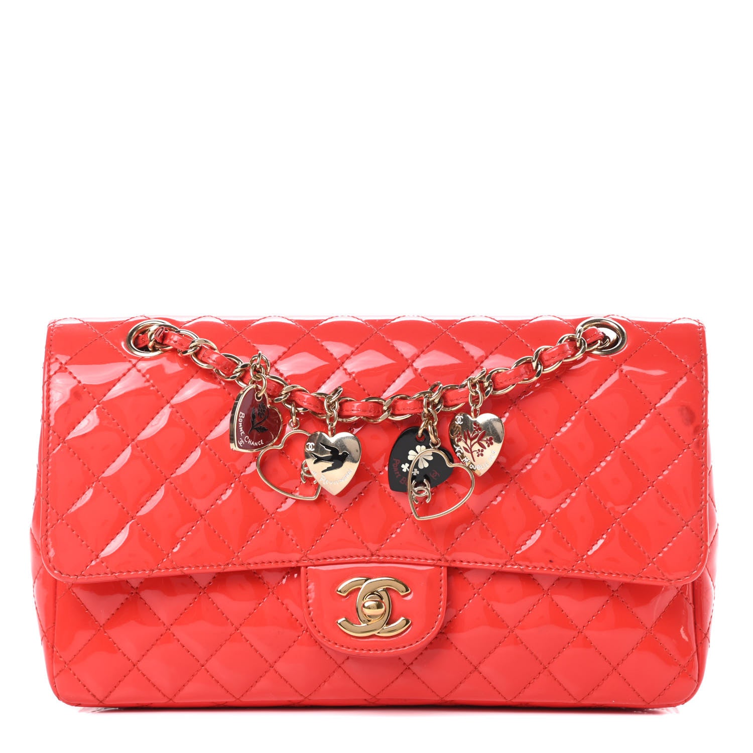 Chanel Patent Calfskin Quilted Valentine Charms Medium Single Flap Red 1 of 19