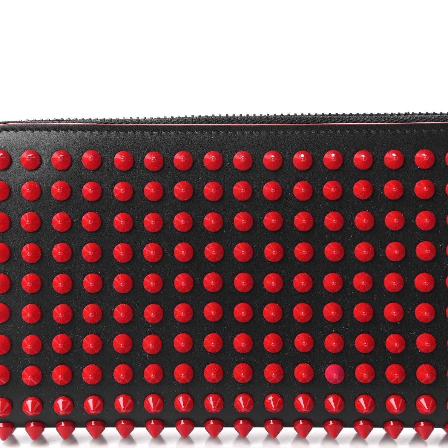 Christian Louboutin Calfskin Paris Panettone Spiked Zip Around Wallet Black Red 9 of 9